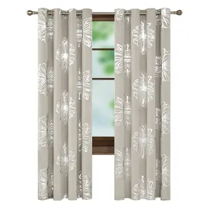 Deconovo Flower Foil Printed Blackout Curtains – 2 Panels, Thermal Insulated Room Darkening Curtains with Grommet Top for Bedroom