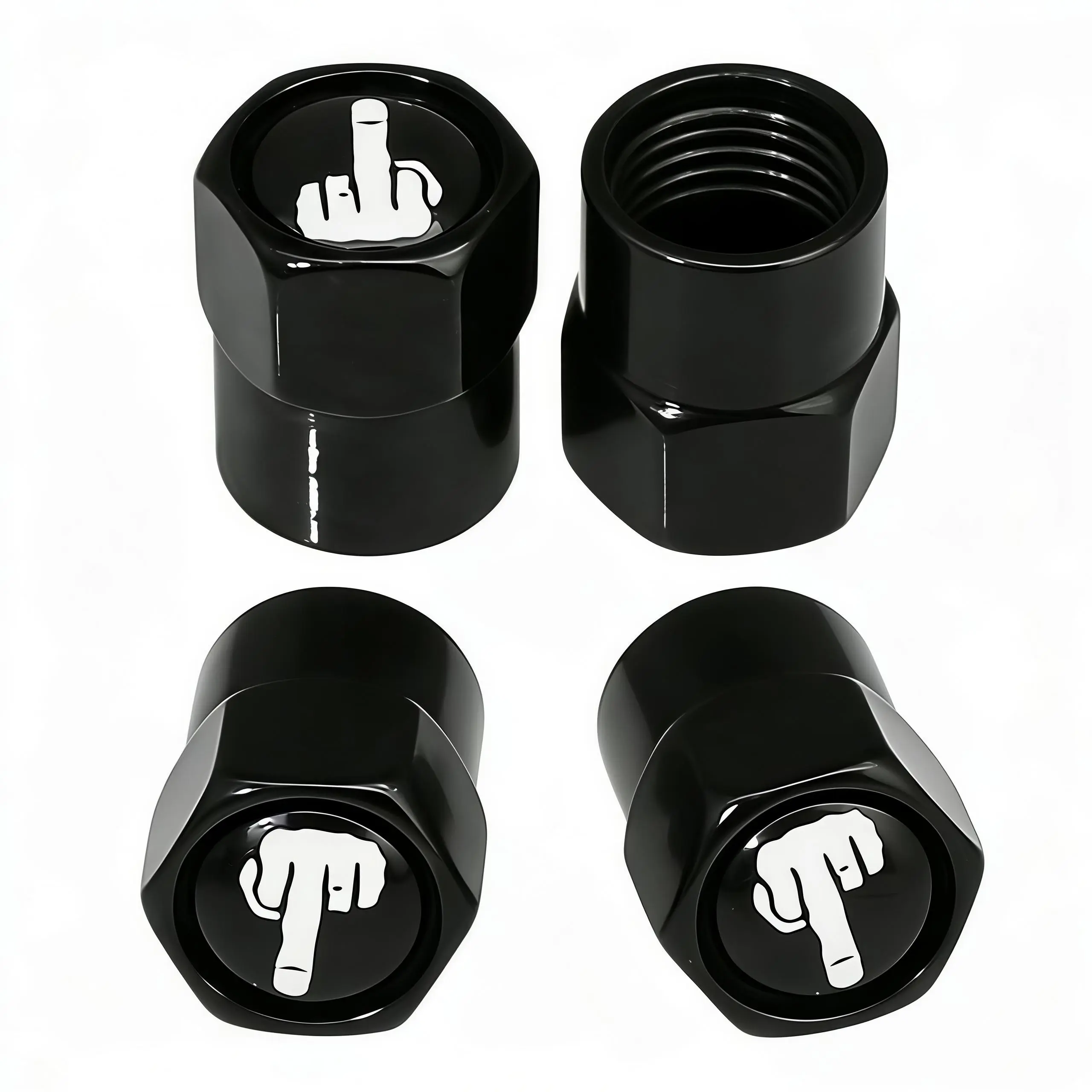4 PCS Funny Attitude Tire Valve Caps, Bold Gesture Alloy Valve Stem Caps, Cool Car Wheel Accessories