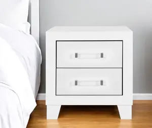 360 Stand Transitional 22 in. White Wood Square Nightstand Bedside Table - 2 Drawers, Hidden Storage, 22x16x24 in. Dimensions, Modern Nightstand