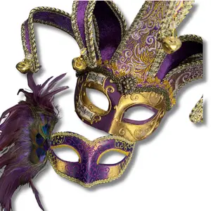 Purple Feather Mardi Gras Jester Couples Set