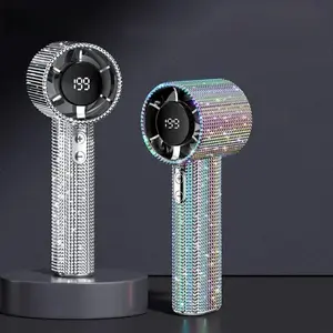 Full diamond luxury craft portable handheld turbo fan, 199 wind speeds, rechargeable, long-lasting handheld fan with digital display, suitable for outdoor activities, travel, office, ladies' gifts