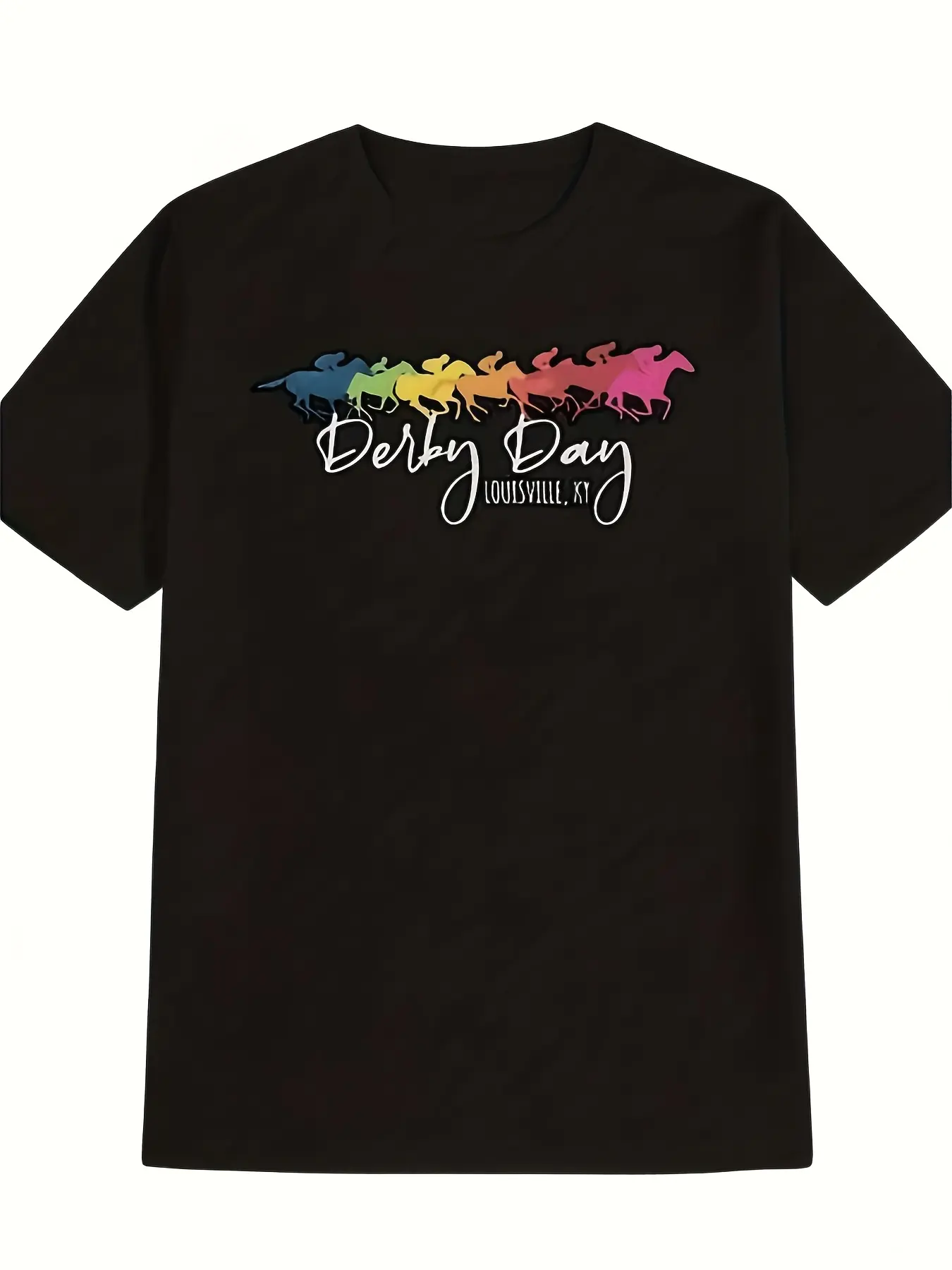 Men's  Women's Derby Day Horse Print T-Shirt - Ret unisex soft cotton short sleeve t shirt, vintage graphic casual tee for men women teens, perfect birthday holiday gift for camping travel gym daily street  wear