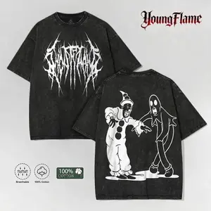 Grungecore Acid Wash Graphic Tee | Heavy Metal Creepy Clown Oversized T-Shirt | 100% Cotton Men's Streetwear 2026 short-sleeved men t-shirt gift unisex t-shirt top vintage