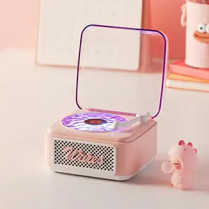 Cute Record Player Design Wireless Speaker, Rechargeable Bluetooth-compatible Speaker with Light, Portable Lightweight Speaker for Home, Office, Travel