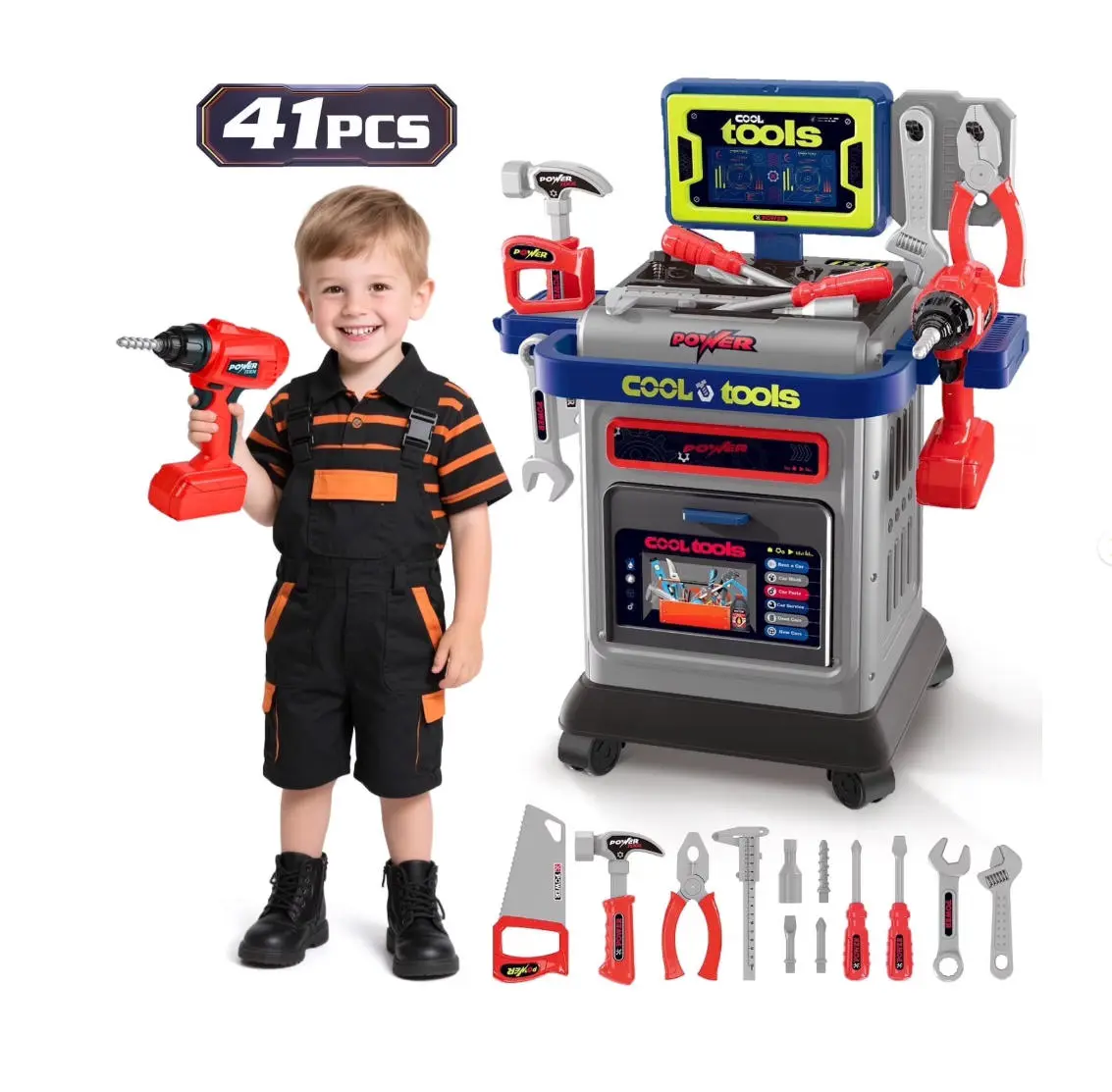 Kids Tool Bench,41 Pcs Toddler Tool Set with Realistic Tools and Electric Drill,Toddler Workbench Toys,Stem Pretend Play Learning Toys Gifts for Kids Age 3 4 5+