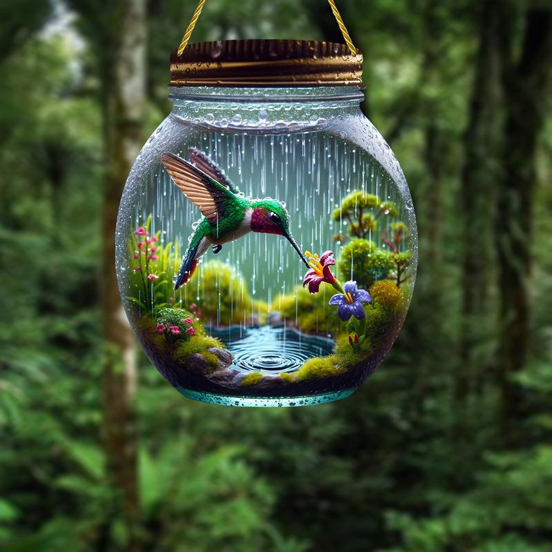 2D Colorful Hummingbird Mason Jar Suncatcher - Stained Glass Effect for Windows, Garden & Gifts