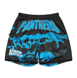 Black and Blue Panther Shorts Men's Full Print Mesh Shorts With Four Pockets