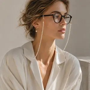 NC55-Morning Dew Eyeglass Chain,Natural Freshwater Keshi Pearl,Vintage Gold-plated Sunglasses Lanyard,Elegant Retro Accessory for Daily & Office Wear