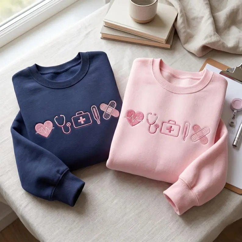 [MADE IN US] Embroidered Nurse Icon Sweatshirt - Jerzees Pullover - RN LVN sweatshirt - Healthcare