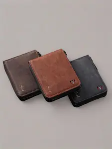 Men's Wallet Short Wallet Vintage Multifunctional Zipper Snap Leather Wallet Card Holder