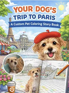 Custom Pet Coloring Book – Your Dog’s Trip to Paris | Personalized Cat Coloring Book | Pet Lover Gift | Paris Adventure Book