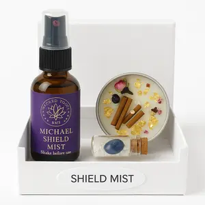 Michael Shield Mist Ritual Kit - Aura & Space Protection Spray, Candle & Crystal Vial, Handmade Spiritual Gift Box, Scented Aroma, Ginger Flavor Perfume - Fragrance