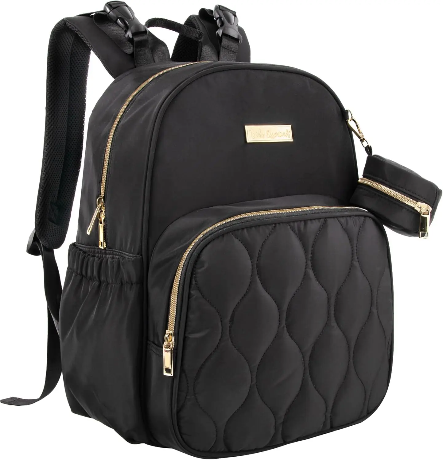 Baby Essentials 3 in 1 Diaper Bag Backpack, Changing Pad & Pacifier Pouch for Newborns, Infants, Toddlers - Quilted, Smooth, Sheek, Padded in Design, Black