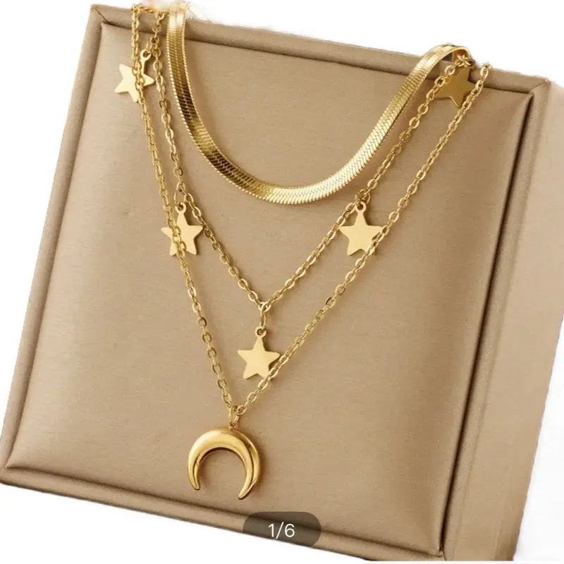 Gold Star & Crescent Moon Necklace Set for Women - Elegant Layered Design with Star Charms and Crescent Moon Pendant - Perfect for Everyday Wear