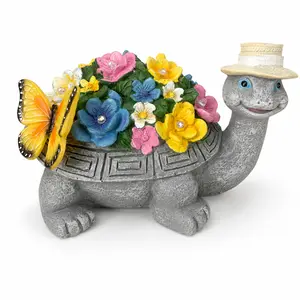 APZZLOXH Solar Turtle Garden Statue with Warm LED Flower Lights, Resin Outdoor Garden Decor, IP65 Waterproof Solar Animal Figurine for Patio, Lawn, Yard, Balcony, Porch, 1 Pack