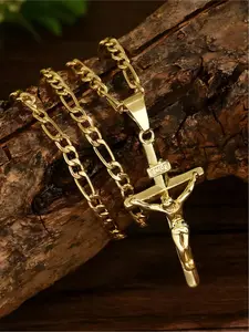 14K Gold Plated Men's Cross Necklace, Vintage Jesus Pendant with Minimalist Smooth Durable Chain, Ideal for Prayer, Holiday Gifting & Daily Wear