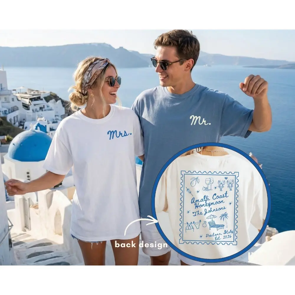 Amalfi Coast Honeymoon Shirts, Custom Couples Italy Vacations Shirt, Mr. and Mrs. Honeymoon Outfit, Matching Honeymoon Tee,Cute Wedding Gift