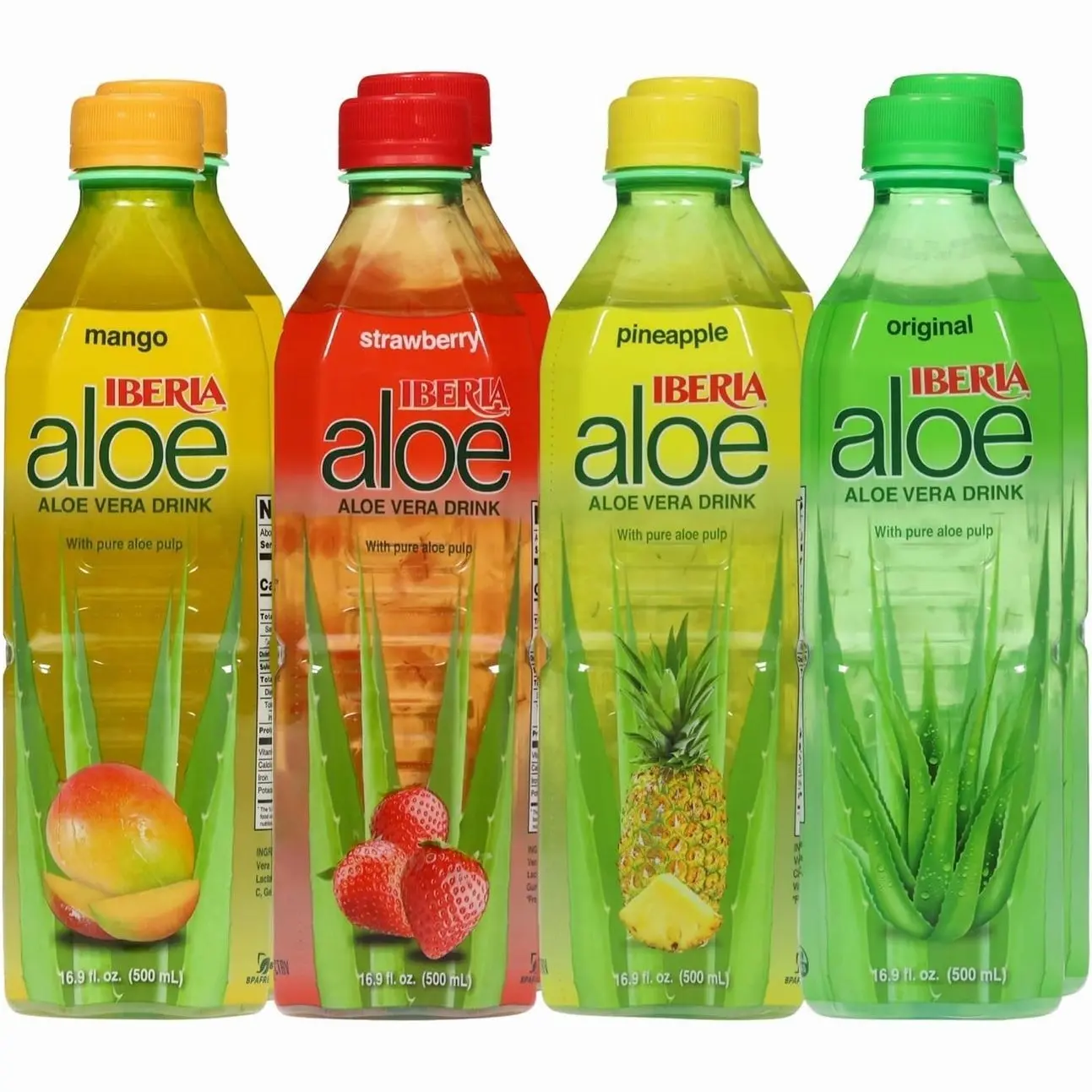 Iberia Aloe Vera Drink with Pure Aloe Pulp, Variety, (Pack of 8) 2 x Original, 2 x Mango, 2 x Pineapple, 2 x Strawberry