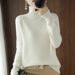 Fashion Basic Autumn Winter Merino Wool Sweater Mock Neck Cashmere Pullover Solid Color Soft Long Sleeve Clothing Tops Streetwear Autumn Outfit Inspiration Knitted TopTHNA