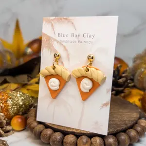 Blue Bay Clay Handmade Clay Pumpkin Pie Slice Earrings Nickel Free Fall Halloween Jewelry Autumn Accessories