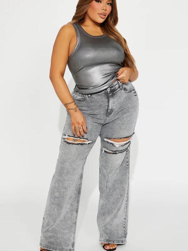Remi Ripped Stretch Baggy Jeans - Grey