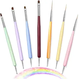 7PCS Nail Art Brushes Set with Nail Polish Brush Liner Gel Brush Builder Gel Brush & Multi-Size Dotting Pens for DIY Nail Art - Premium Nylon Bristles Ergonomic Handles