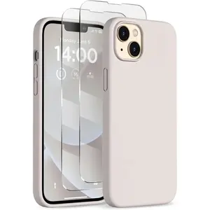 Compatible with iPhone 14 Case, Liquid Silicone Case [with 2X Screen Protectors], Full Body Shockproof Protective Cover Slim Thin Phone Case for iPhone 14 6.1 inch, Stone