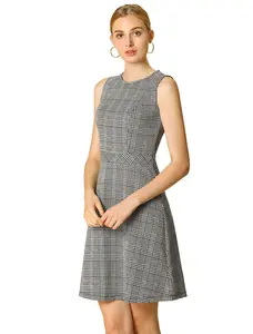 INSPIRE CHIC Plaid Dress Sleeveless Fit and Flare Houndstooth Work Dresses