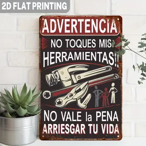 Spanish/English Bilingual Vintage Warning Metal Sign - Iron Garage Sign with Spanish Text, for Man Cave & Shed Wall Decor, Shed Warning Plaque