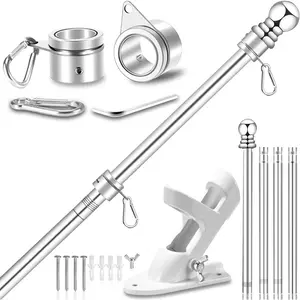 Upgraded Flag Pole Kit w/ 2-Position Bracket Holder & w/Spinning Rings - 5FT to 6Ft 1" Metal Flagpole Kit for 3x5 & 4x6  Flag - Yard House Wall Mount Flag Pole for Residential (5 FT, )