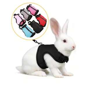 Rabbit Harness  Adjustable Soft Pet Harness Leash Set Breathable Vest for Rabbit Guinea Pig Squirrel