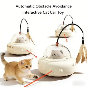 Electric Interactive Pet Car Toy for Cats and Dogs, Automatic Rechargeable Smart Pet Toy with Laser Pointer and Feather Teaser