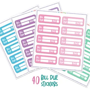 Bill Due Planner Stickers for Calendars & Journals - 40 Cute Stickers on Premium Matte Vinyl - Perfect for any Bills Payment Planning & Organization - Design 2