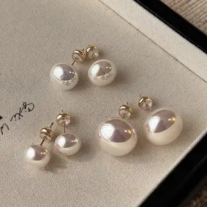 New Arrival Creamy White Button Pearl Stud Earrings for Women, Soft Pink Luster Niche Elegant Versatile Everyday Ear Jewelry