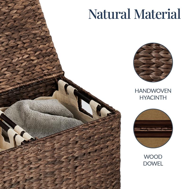 Best Choice Products Large Natural Water Hyacinth Double Laundry Hamper Basket w/ 2 Liner Bags, Handles