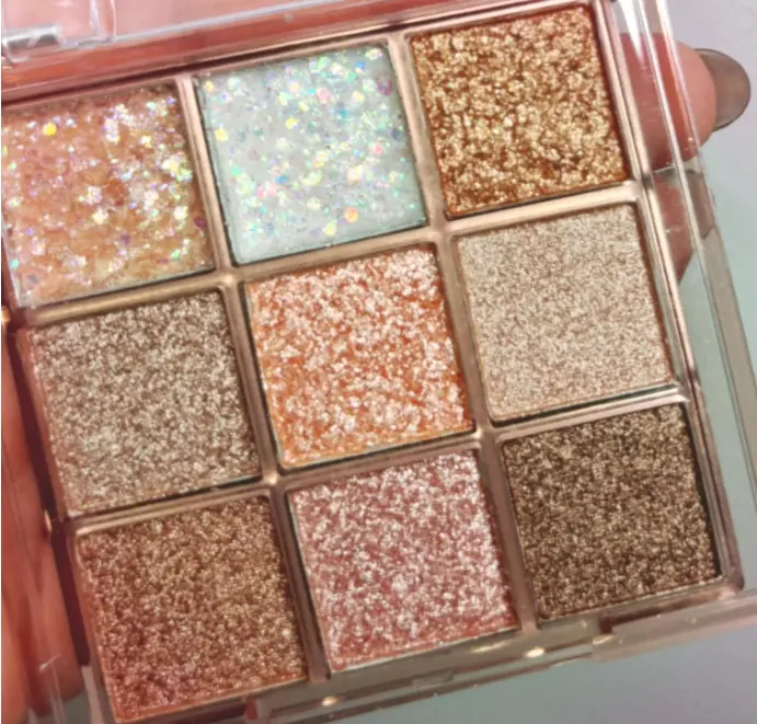 9 Colors Glitter Shimmer Eyeshadow Makeup Palette, Korean Sparkle Neutral Eye Shadow Palettes Highly Pigmented Long Lasting Waterproof Blendable sombras para ojos Pink White Golden Brown Eye Glitter