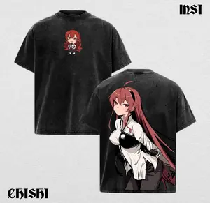 Men's Vintage Oversized Ribbed Seamless Soft Cotton Tshirt - Round Neck, Short Sleeve, Washed Menswear, Eris Boreas Greyrat Mushoku Tensei Double-Printed Mad Dog Swordswoman Graphic, Streetwear, Gift for Ragecore Fans