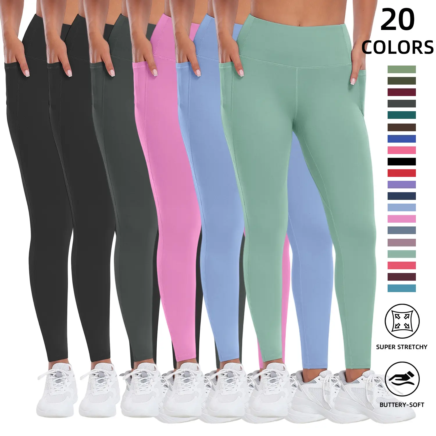 Women's High Waisted Leggings with Functional Pockets - 3/5/6 Packs, Soft Skin-Friendly Fabric, Ideal for Workout, Yoga and Everyday Wear Functional Pockets Add Practicality