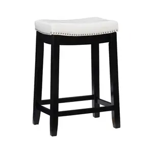 Linon Backless Faux Leather Counter Stool Bar Saddle Wood 26" White/Black