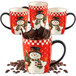 Easter Coffee Mugs with Snowman Shape, 15 oz Coffee Cups Ceramic Set of 4 with Handle for Man Woman, Xmas Microwave and Dishwasher Safe Coffee Cups Set for , Cocoa, Milk, Latte and Cappuccino
