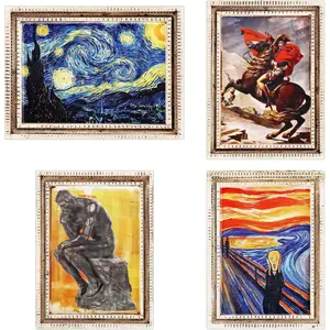 4PCS World Famous Painting Refrigerator Magnets – Van Gogh Starry Sky, Unique World Famous Paintings, Retro Style, Vintage Art, Home Decor Gifts and Souvenirs. Fridge Magnets Retro