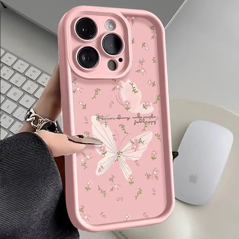 Little Flower Butterflies Silicone Smartphone Case - Shockproof, Dropproof, 2D Printing, Lens Protection, Durable Soft Casing for Handheld Cellphone Devices iPhone 17 Pro Max,16,16e,15,14 Plus,13,12 Mini,11,Air,X,XS - Mobile Phone Accessories