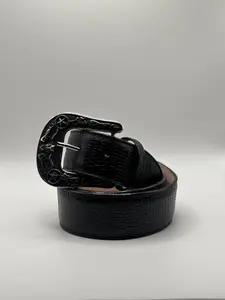 Belt- Black Leather Lizard  (Print)