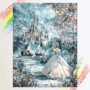 1pcs 5D DIY diamond painting set, 5D diamond art set, DIY decoration, castle, Cinderella, carriage, full round drill DIY diamond painting set, mosaic, diamond art, DIY art home decoration, suitable for Halloween and Christmas, Handicraft.