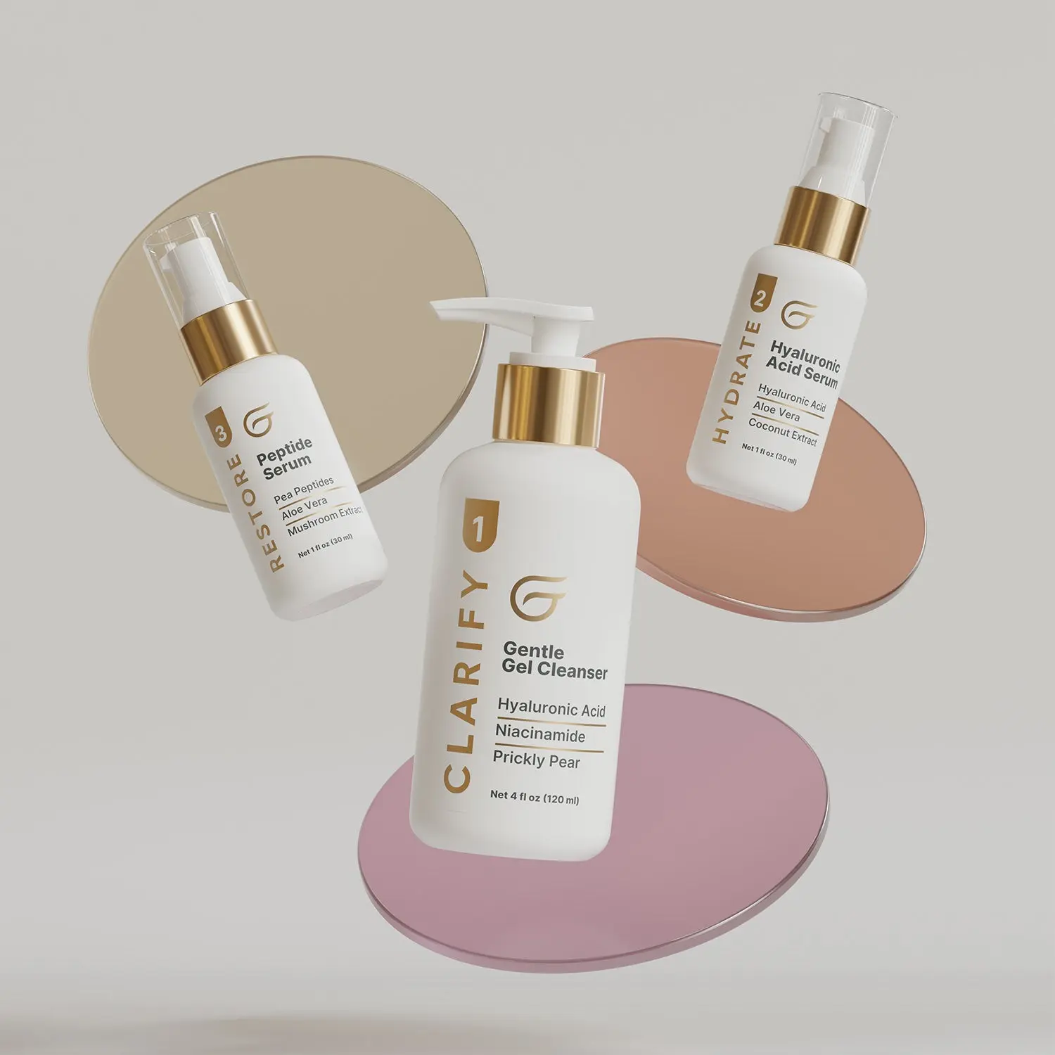 Groomie Skincare Kit - Hydrated, Radiant Skin in 3 Easy Steps - Cleanse, Hydrate, Restore with Gel Cleanser, Hyaluronic & Peptide Serums