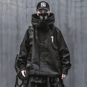 Hij9 Niepce Black Techwear Fashion Zipper Jacket with Oversized Hoodie