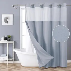 Blue No Hook Shower Curtain with Snap-in Fabric Liner Set,Slub Textured Fabric Shower Curtains for Bathroom,Hotel Style Modern Shower Curtain,Water Repellent & Washable,71x74(72)