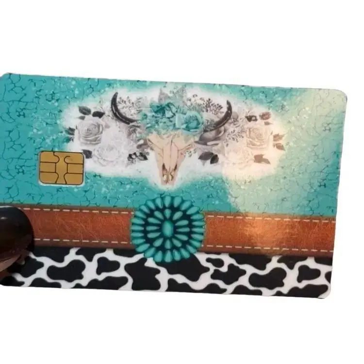 Premium Cow Skull Turquoise Button Animal Print Credit/Debit Card Skin - Durable, Secure, Easy-to-Apply Sticker Cover, Unique Collectible Gift for Anime Enthusiasts, Water Resistant, Quick Shipping, Personalized Design, Customer Support, Exclusive