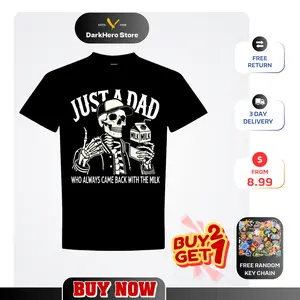 Just A Dad Who Always Came Back With The Milk, Funny Father’s Day, Retro Dad Skeleton Shirt, Gift For Him, Gifts for Dad Casual Cotton