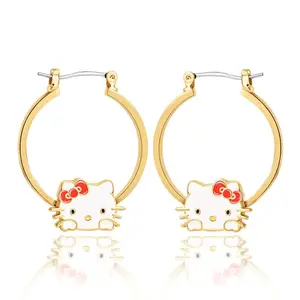 SANRIO Hello Kitty Earrings - Gold Hoop Design with Adorable Kitty Charm for Unisex Fashion Accessories SANRIO Hello Kitty Earrings - Gold Hoop Design with Adorable Kitty Charm for Unisex Fashion Accessories